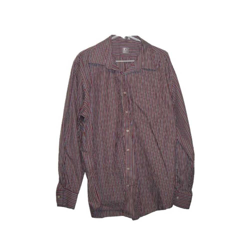 Peter Millar Red, White and blue vertical striped button down pocketed long slv